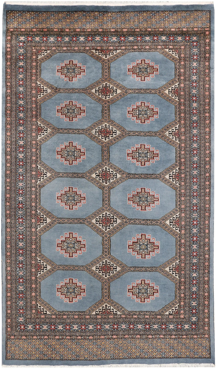 Steel Blue Pakistani Jaldar Rug 4' 1" x 6' 9" Hand-Knotted | No. QA25589