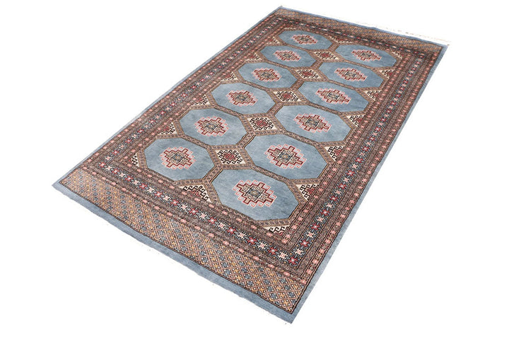 Steel Blue Pakistani Jaldar Rug 4' 1" x 6' 9" Hand-Knotted | No. QA25589