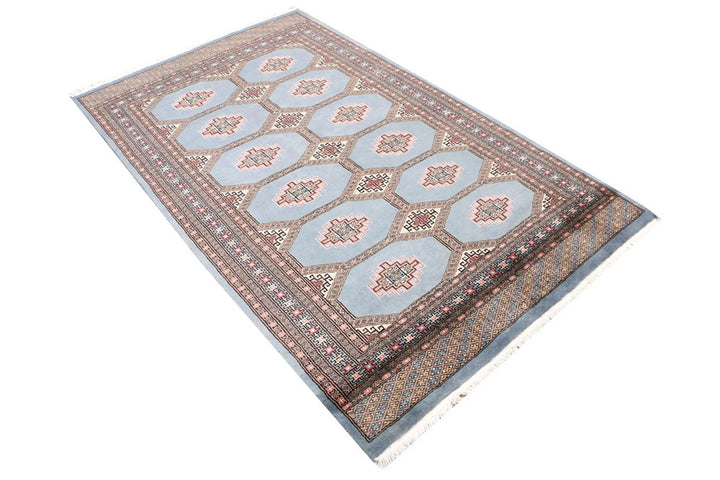 Steel Blue Pakistani Jaldar Rug 4' 1" x 6' 9" Hand-Knotted | No. QA25589