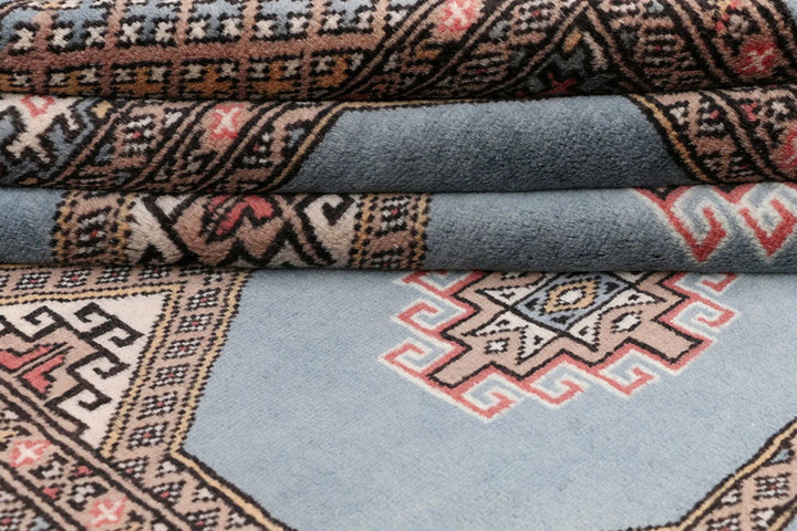 Steel Blue Pakistani Jaldar Rug 4' 1" x 6' 9" Hand-Knotted | No. QA25589