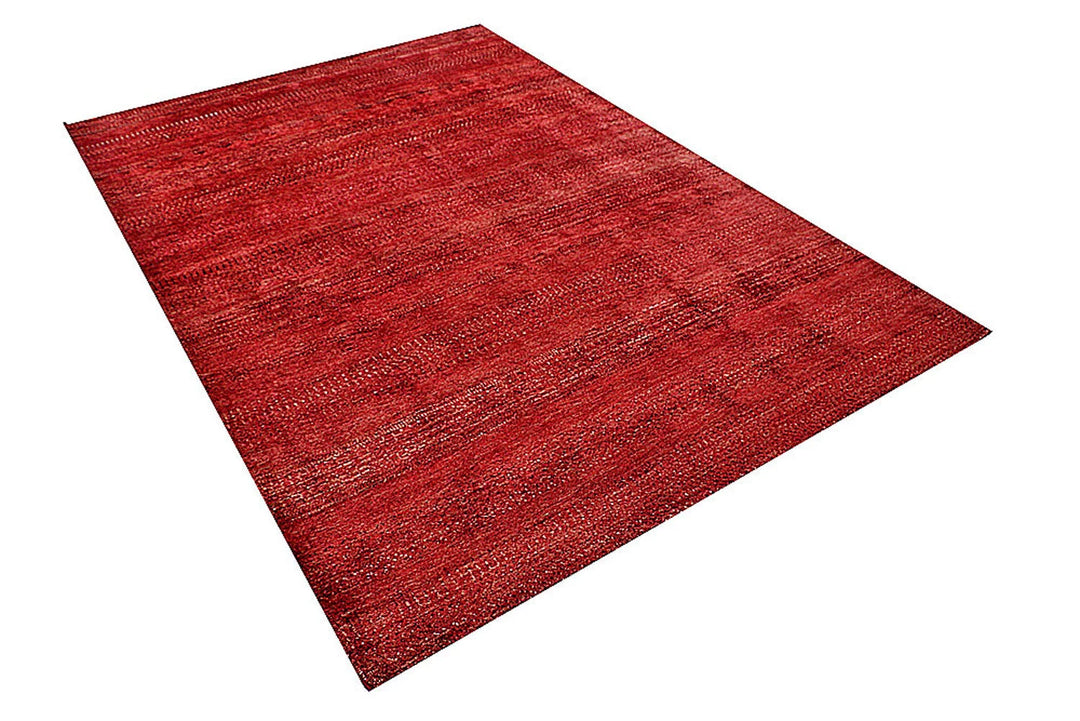 Red Pakistani Gabbeh Rug 5' 7" x 8' Hand-Knotted | No. QA25630