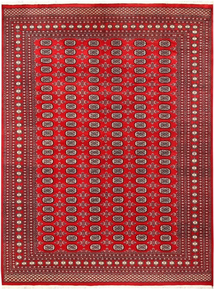 Firebrick Red Pakistani Bokhara Rug 9' 1" x 12' 2" Hand-Knotted | No. QA25701
