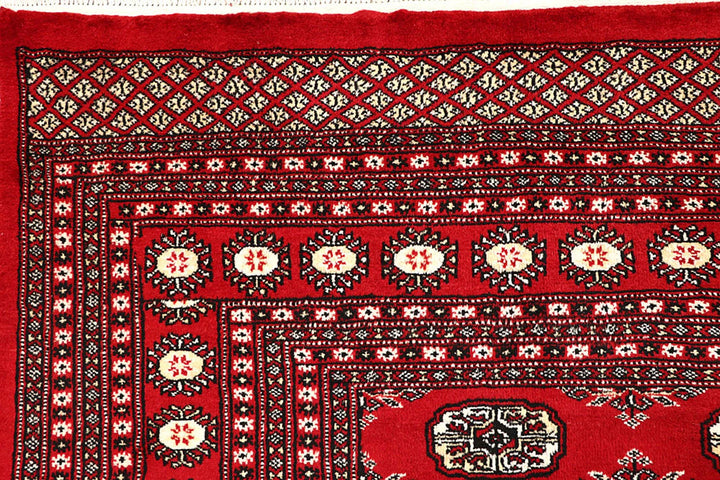 Firebrick Red Pakistani Bokhara Rug 9' 1" x 12' 2" Hand-Knotted | No. QA25701