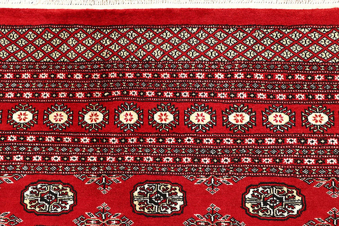 Firebrick Red Pakistani Bokhara Rug 9' 1" x 12' 2" Hand-Knotted | No. QA25701
