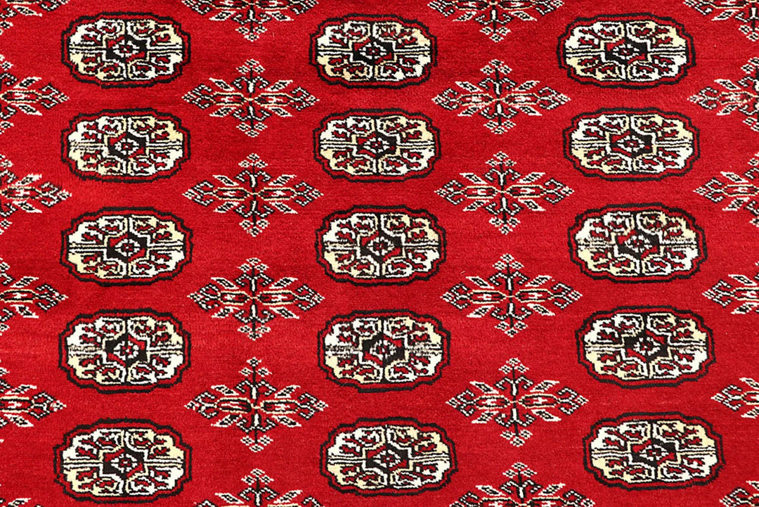 Firebrick Red Pakistani Bokhara Rug 9' 1" x 12' 2" Hand-Knotted | No. QA25701