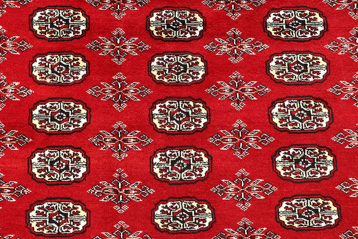 Firebrick Red Pakistani Bokhara Rug 9' 1" x 12' 2" Hand-Knotted | No. QA25701