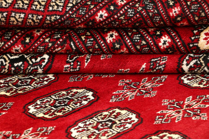 Firebrick Red Pakistani Bokhara Rug 9' 1" x 12' 2" Hand-Knotted | No. QA25701