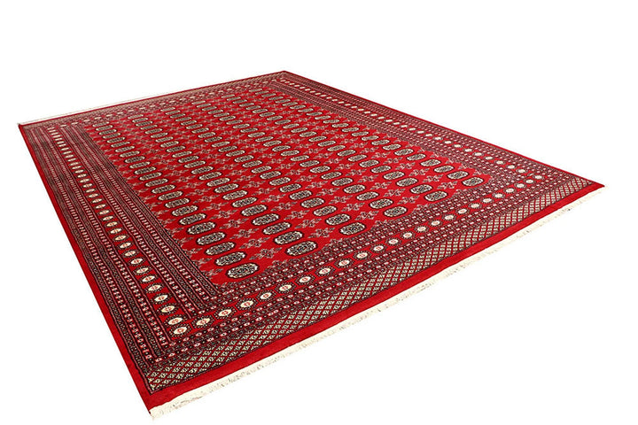 Firebrick Red Pakistani Bokhara Rug 9' 1" x 12' 2" Hand-Knotted | No. QA25701