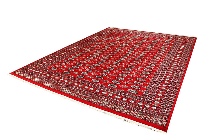 Firebrick Red Pakistani Bokhara Rug 9' 1" x 12' 2" Hand-Knotted | No. QA25701
