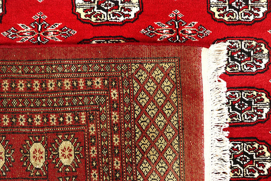 Firebrick Red Pakistani Bokhara Rug 9' 1" x 12' 2" Hand-Knotted | No. QA25701