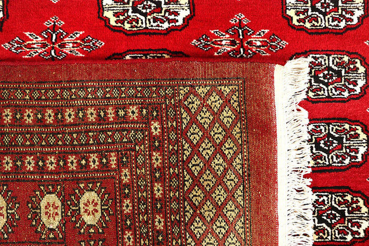 Firebrick Red Pakistani Bokhara Rug 9' 1" x 12' 2" Hand-Knotted | No. QA25701