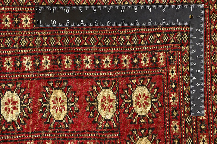 Firebrick Red Pakistani Bokhara Rug 9' 1" x 12' 2" Hand-Knotted | No. QA25701