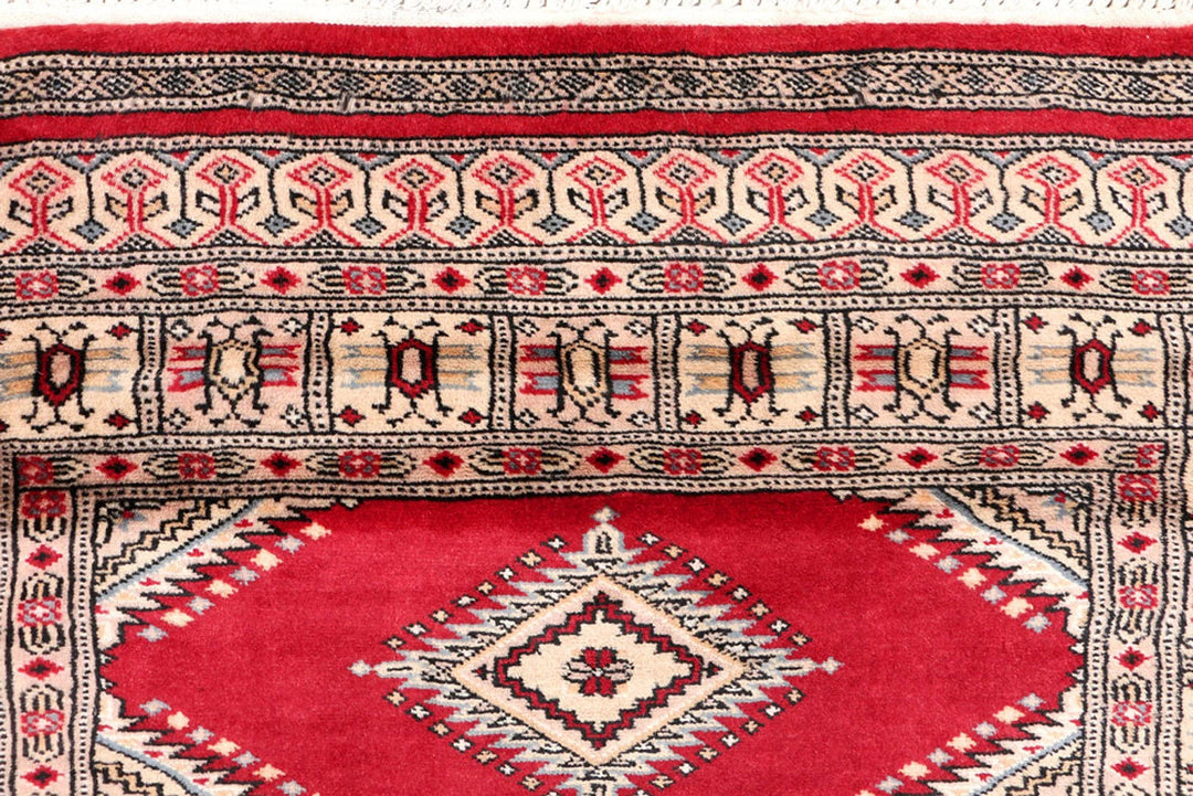 Dark Red Pakistani Jaldar Rug 3' x 6'2" Hand-Knotted | No. QA25772