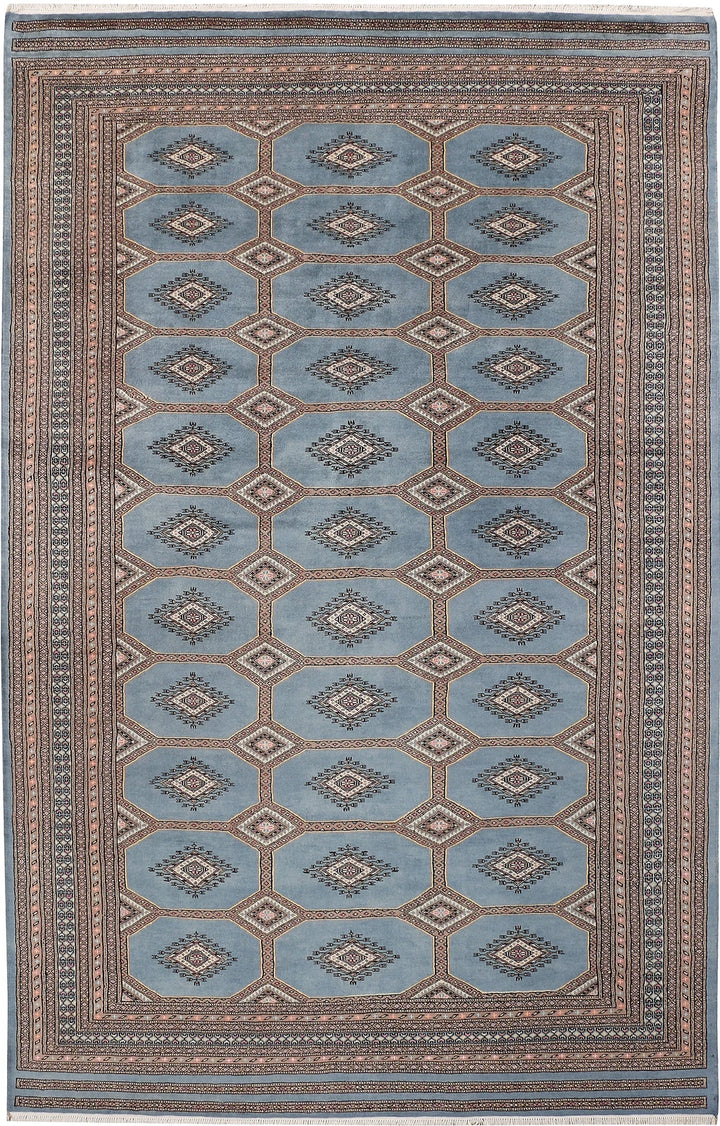 Light Slate Grey Pakistani Jaldar Rug 6' 7" x 10' 3" Hand-Knotted | No. QA25916