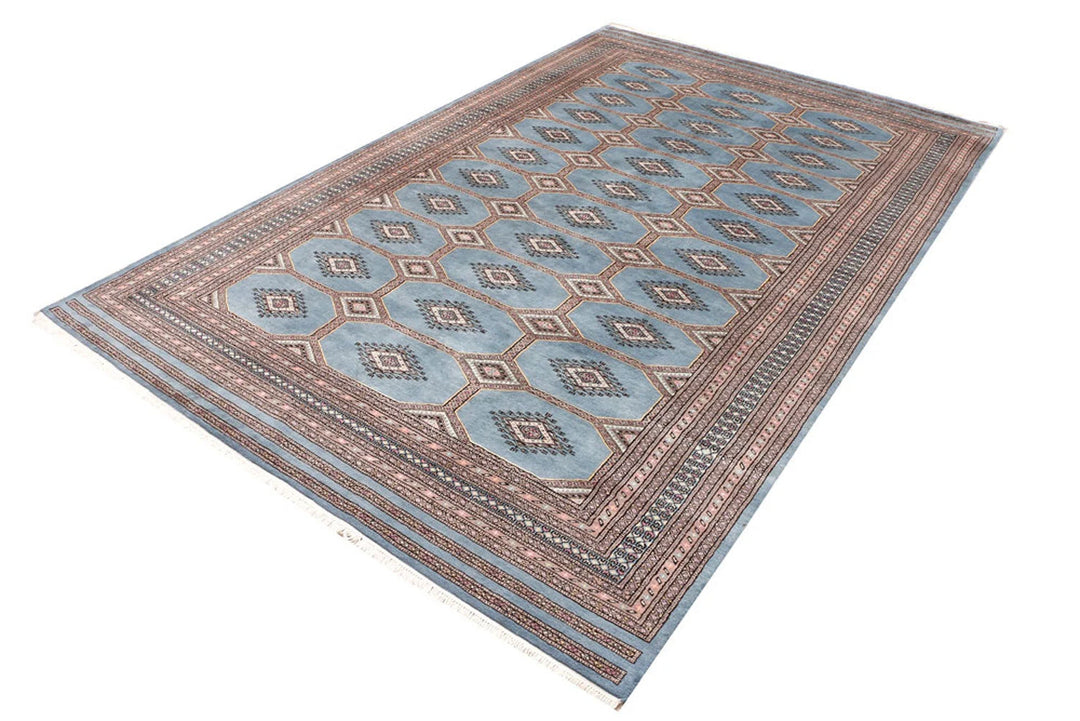 Light Slate Grey Pakistani Jaldar Rug 6' 7" x 10' 3" Hand-Knotted | No. QA25916