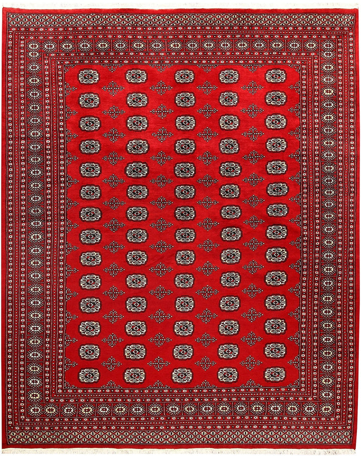 Firebrick Red Pakistani Bokhara Rug 7' 9" x 9' 9" Hand-Knotted | No. QA25950