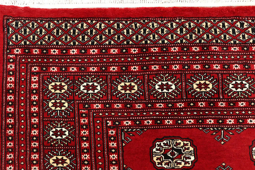 Firebrick Red Pakistani Bokhara Rug 7' 9" x 9' 9" Hand-Knotted | No. QA25950