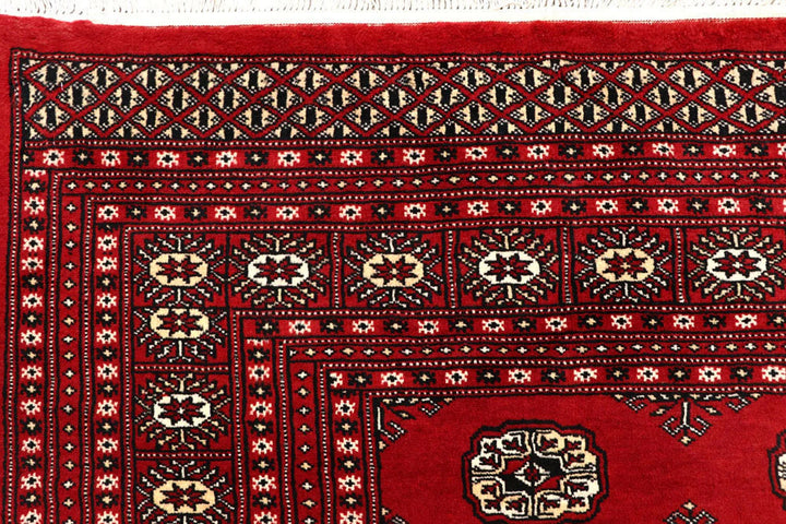Firebrick Red Pakistani Bokhara Rug 7' 9" x 9' 9" Hand-Knotted | No. QA25950