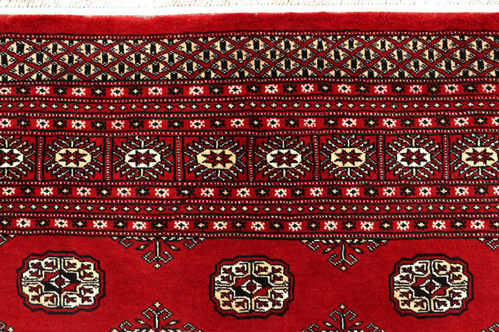 Firebrick Red Pakistani Bokhara Rug 7' 9" x 9' 9" Hand-Knotted | No. QA25950