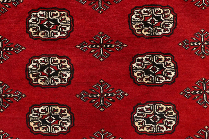 Firebrick Red Pakistani Bokhara Rug 7' 9" x 9' 9" Hand-Knotted | No. QA25950
