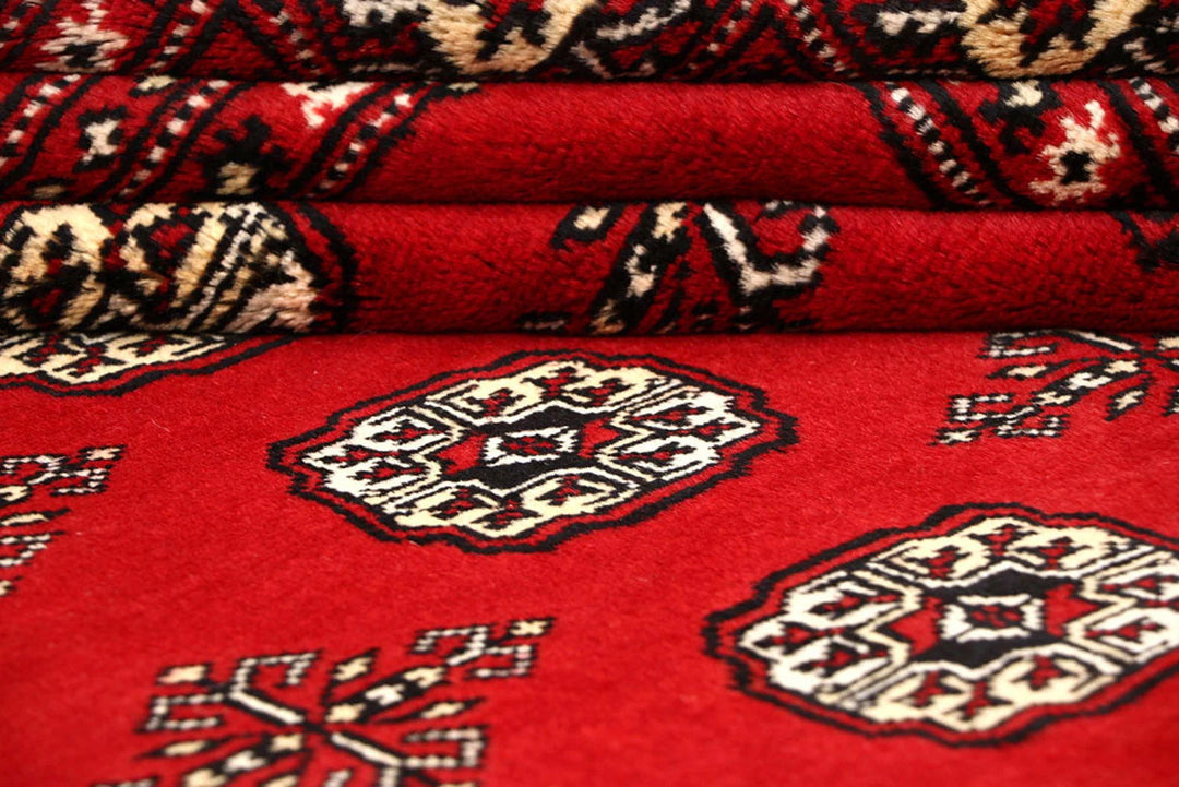 Firebrick Red Pakistani Bokhara Rug 7' 9" x 9' 9" Hand-Knotted | No. QA25950