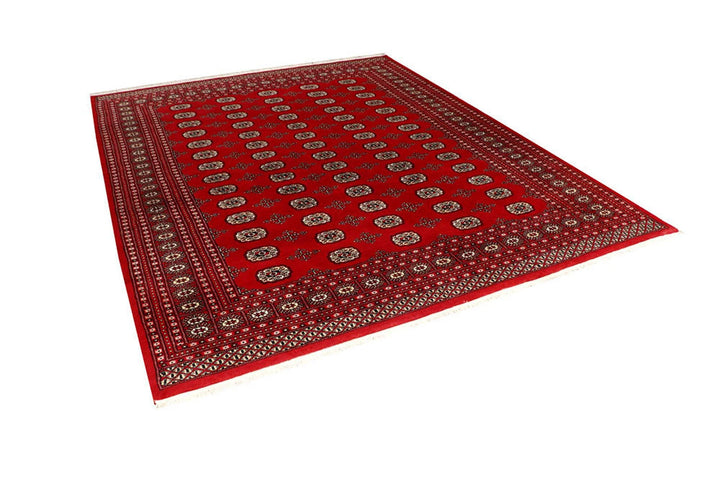 Firebrick Red Pakistani Bokhara Rug 7' 9" x 9' 9" Hand-Knotted | No. QA25950