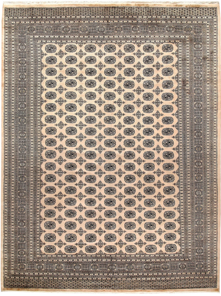 Bisque Pakistani Bokhara Rug 9' 1" x 12' 2" Hand-Knotted | No. QA26028