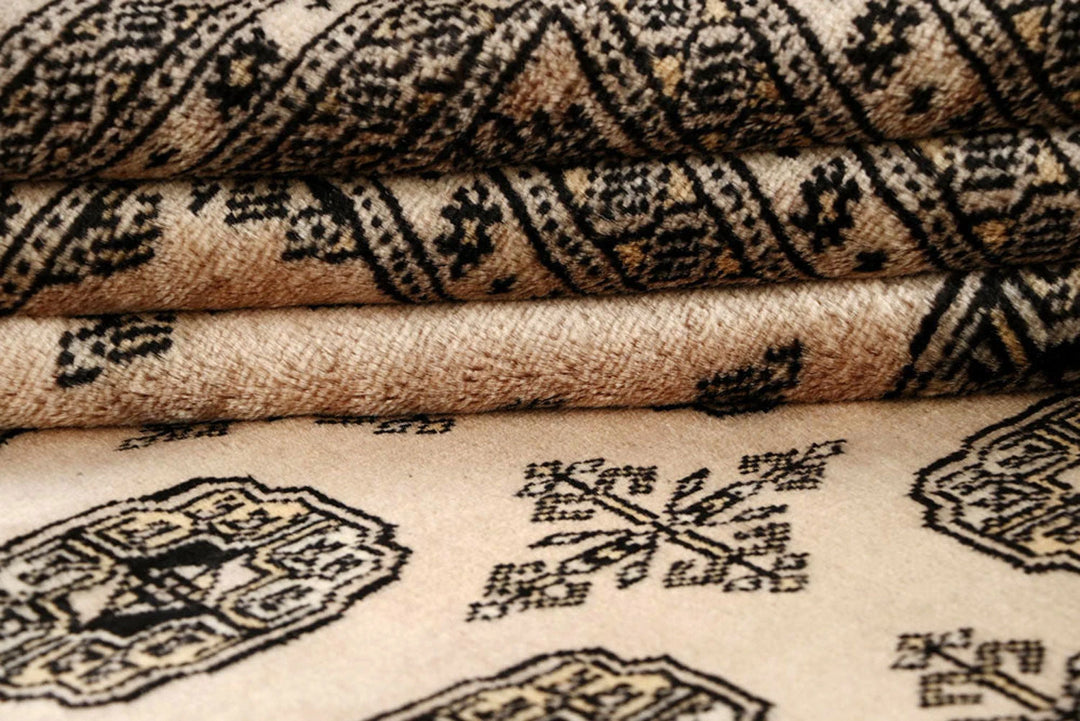 Bisque Pakistani Bokhara Rug 9' 1" x 12' 2" Hand-Knotted | No. QA26028