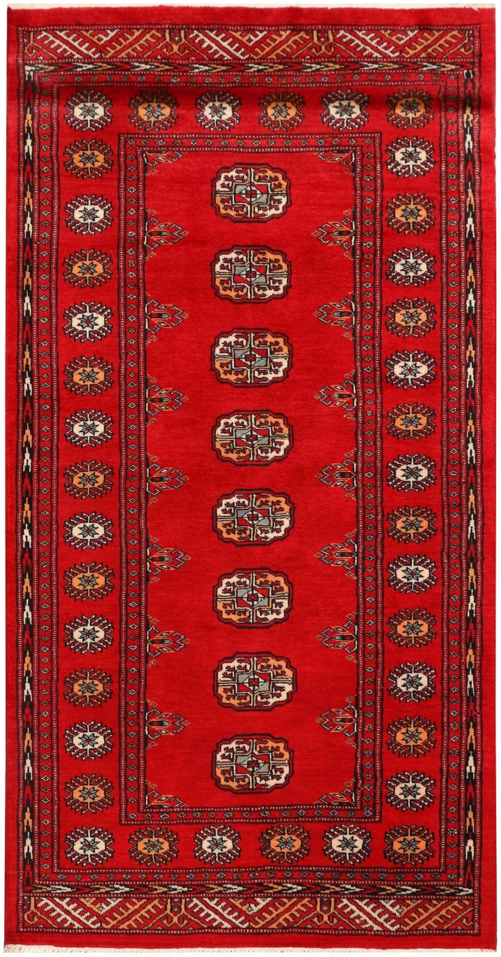 Red Pakistani Bokhara Rug 3' 2" x 6' 2" Hand-Knotted | No. QA26148