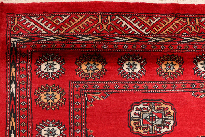 Red Pakistani Bokhara Rug 3' 2" x 6' 2" Hand-Knotted | No. QA26148