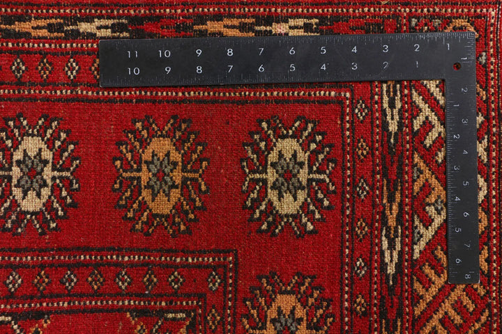 Red Pakistani Bokhara Rug 3' 2" x 6' 2" Hand-Knotted | No. QA26148