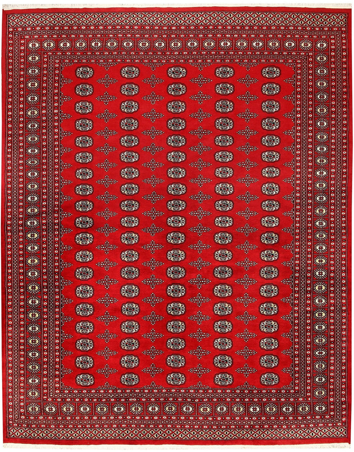 Red Pakistani Bokhara Rug 8' 1" x 10' 1" Hand-Knotted | No. QA26168