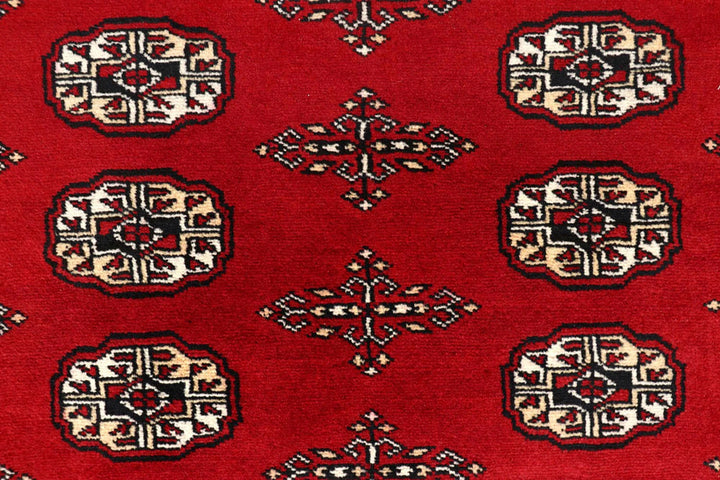 Red Pakistani Bokhara Rug 8' 1" x 10' 1" Hand-Knotted | No. QA26168