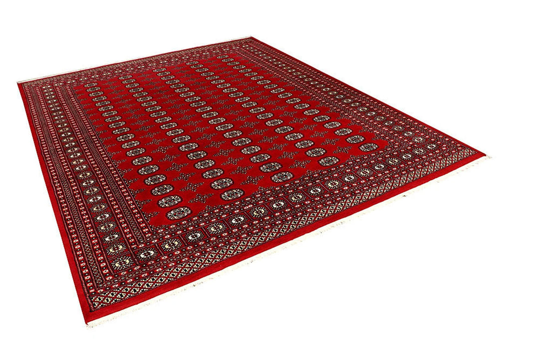 Red Pakistani Bokhara Rug 8' 1" x 10' 1" Hand-Knotted | No. QA26168