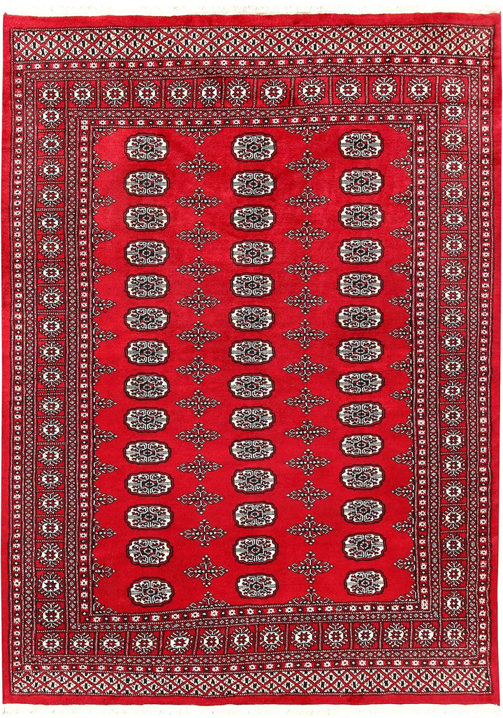Red Bokhara Rug 5' 6" x 7' 9" Hand-Knotted | No. QA26408