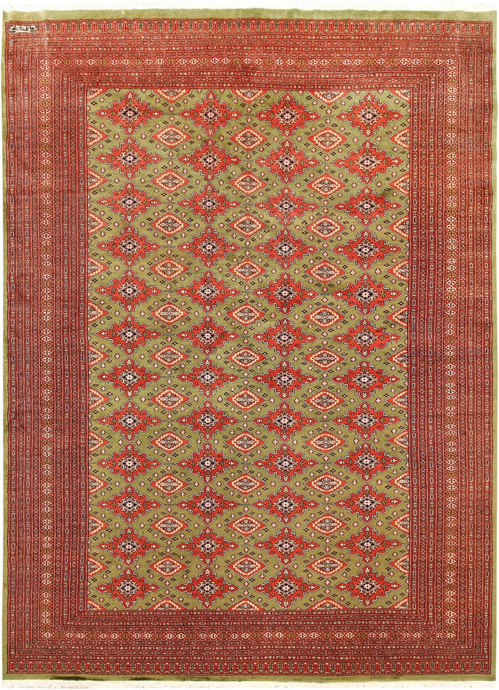 Olive Pakistani Jaldar Rug 8' x 10'11" Hand-Knotted | No. QA26445