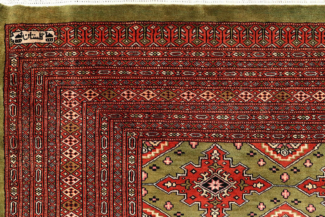 Olive Pakistani Jaldar Rug 8' x 10'11" Hand-Knotted | No. QA26445