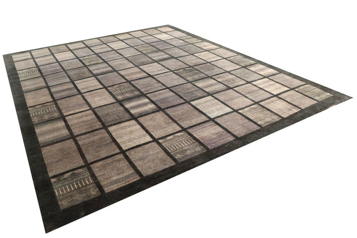 Grey Pakistani Gabbeh Rug 10' 1" x 12' 9" Hand-Knotted | No. QA26452