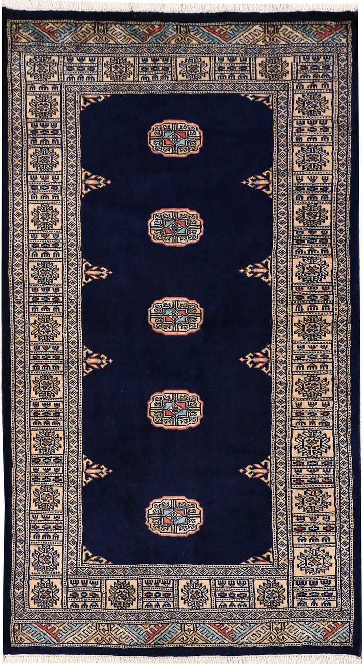 Midnight Blue Pakistani Bokhara Rug 3' 1" x 5' 5" Hand-Knotted | No. QA26463
