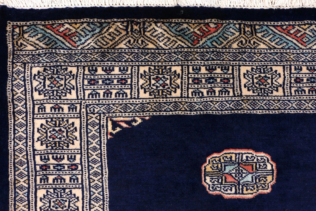 Midnight Blue Pakistani Bokhara Rug 3' 1" x 5' 5" Hand-Knotted | No. QA26463