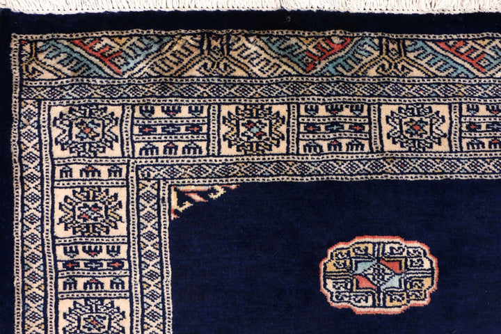 Midnight Blue Pakistani Bokhara Rug 3' 1" x 5' 5" Hand-Knotted | No. QA26463