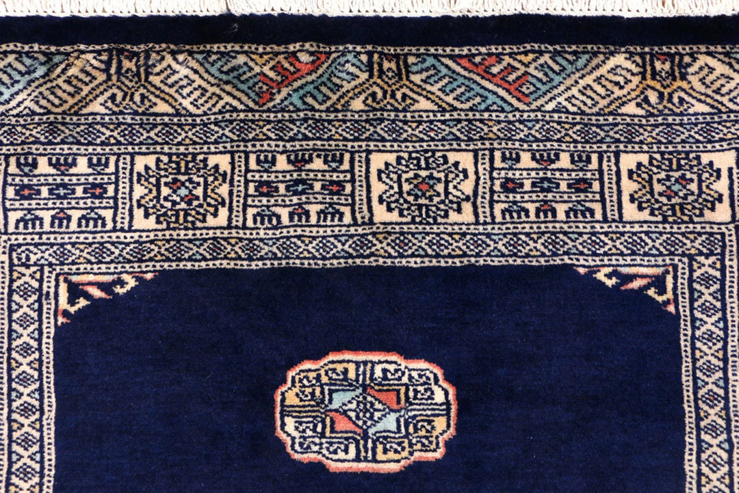 Midnight Blue Pakistani Bokhara Rug 3' 1" x 5' 5" Hand-Knotted | No. QA26463