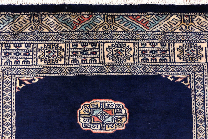 Midnight Blue Pakistani Bokhara Rug 3' 1" x 5' 5" Hand-Knotted | No. QA26463