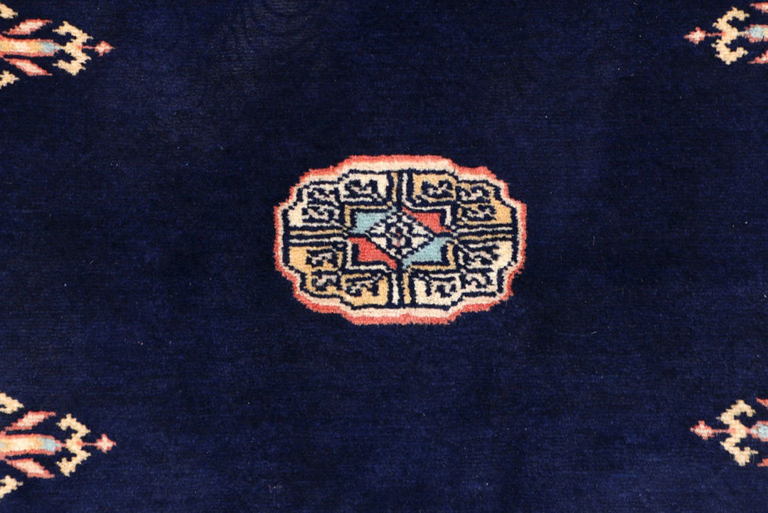 Midnight Blue Pakistani Bokhara Rug 3' 1" x 5' 5" Hand-Knotted | No. QA26463