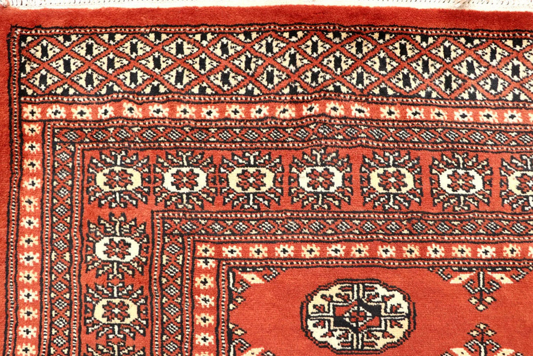 Orange Red Pakistani Bokhara Rug 5' 1" x 8' 1" Hand-Knotted | No. QA26472