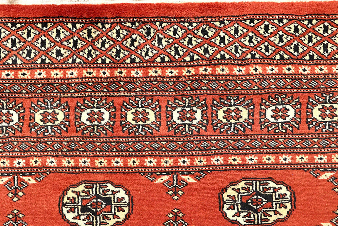 Orange Red Pakistani Bokhara Rug 5' 1" x 8' 1" Hand-Knotted | No. QA26472