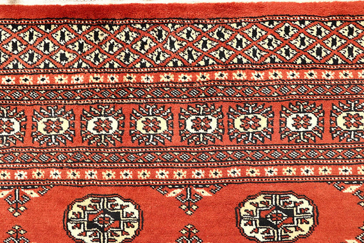 Orange Red Pakistani Bokhara Rug 5' 1" x 8' 1" Hand-Knotted | No. QA26472