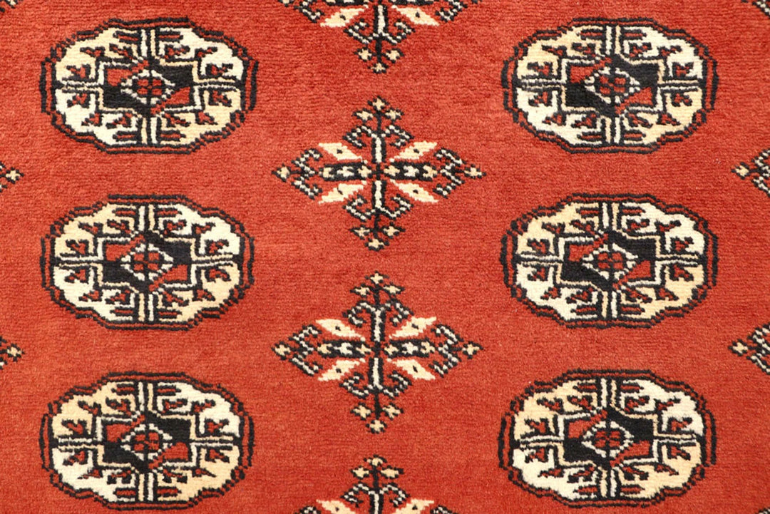 Orange Red Pakistani Bokhara Rug 5' 1" x 8' 1" Hand-Knotted | No. QA26472