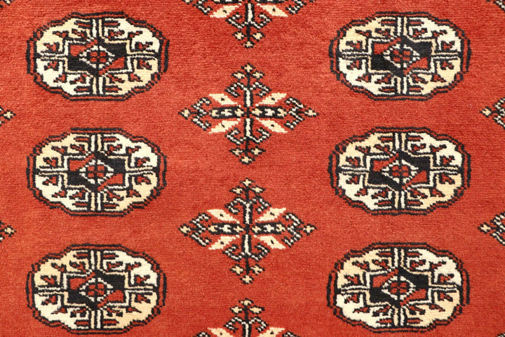Orange Red Pakistani Bokhara Rug 5' 1" x 8' 1" Hand-Knotted | No. QA26472