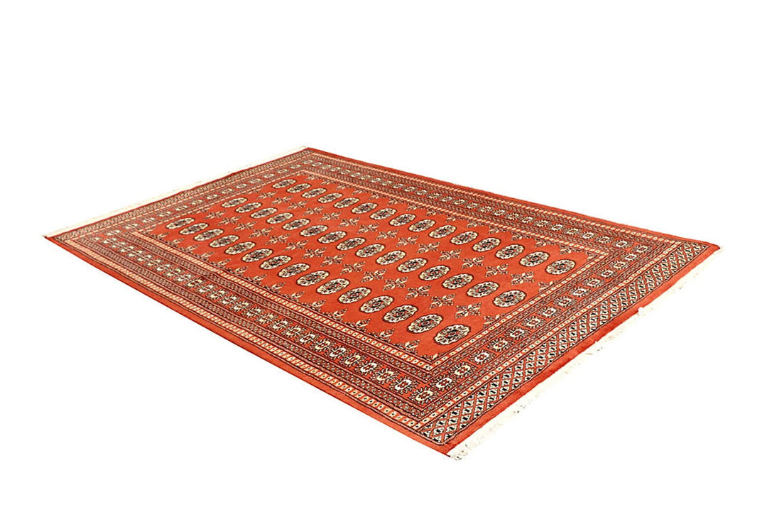 Orange Red Pakistani Bokhara Rug 5' 1" x 8' 1" Hand-Knotted | No. QA26472